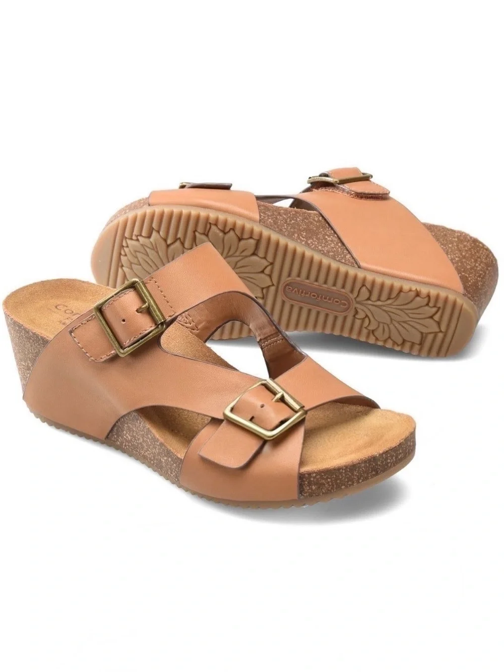 COMFORTIVA Emah Tan Leather Slide-On Wedge--EUC--9